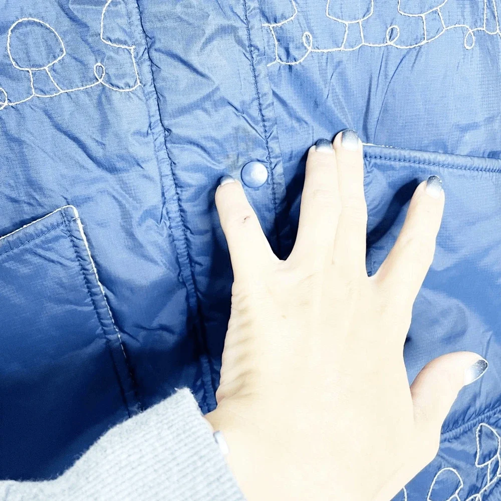 Vintage 80s ESPRIT mushroom embroidered puffer jacket blue fleece lined unisex 5
